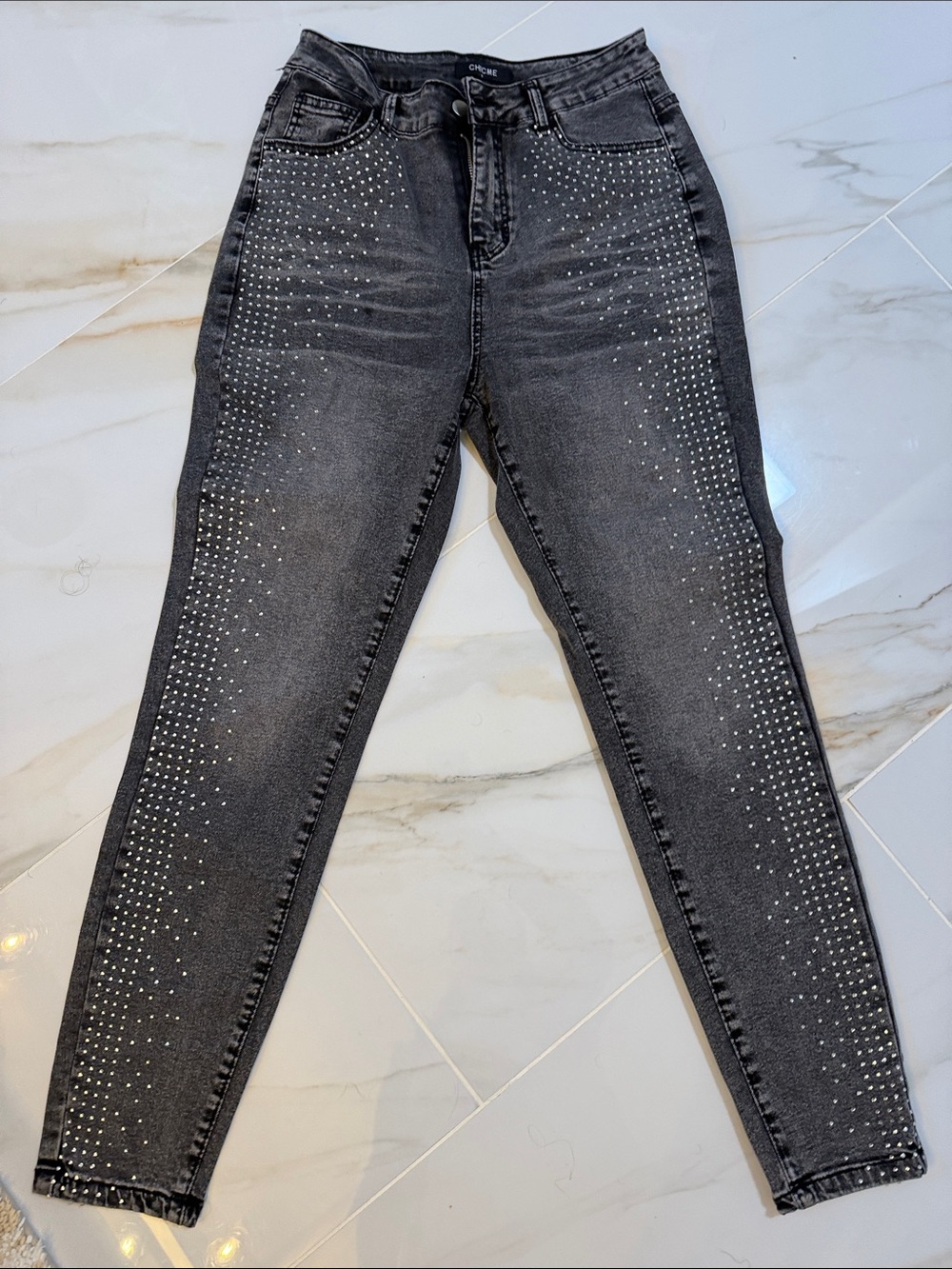 High-Rise Black Studded Jeans for Women